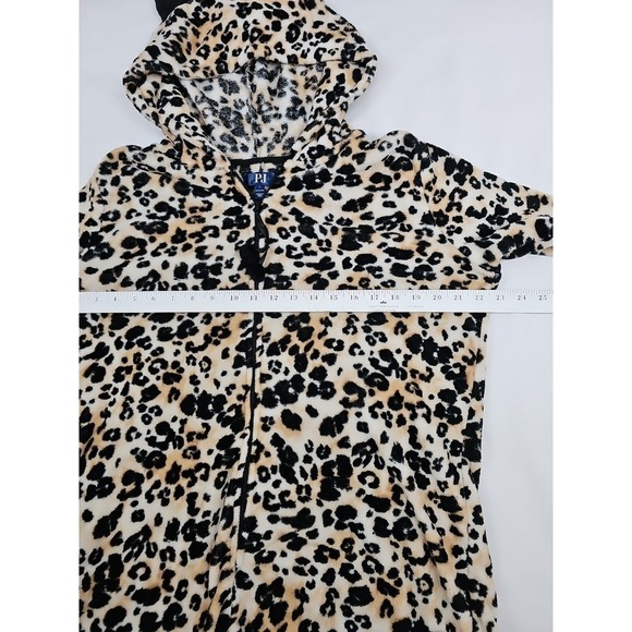 PJ ESSENTIALS Hooded One piece Plush Leopard Pajamas Sz L - Picture 4 of 5